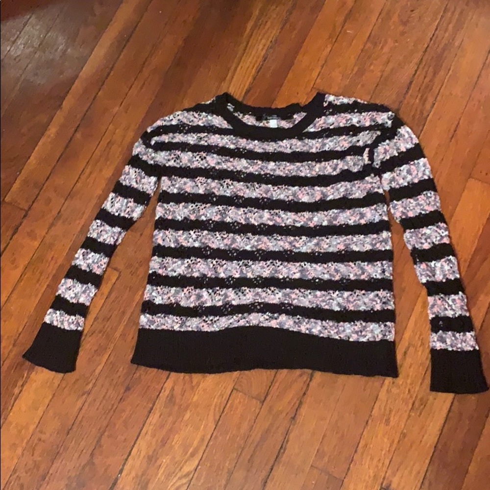 Kensie Crochet Crew Neck Striped Sweater